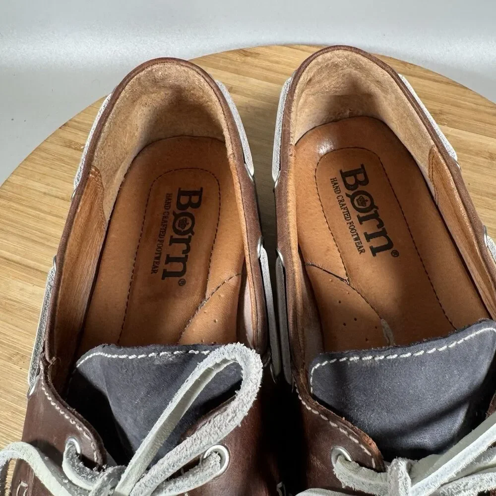 S Born Wavz Boat Shoes Mens 8 Blue Leather Driving‎ Comfort Casual Lace Up